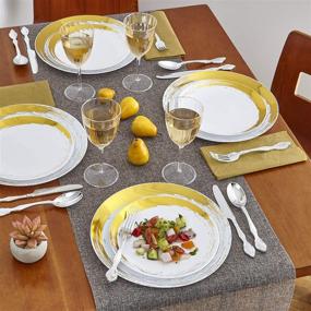 img 3 attached to 20 pc Heavy Duty Plastic Disposable Dinner Plates, Elegant Fine China Look with Brushed Gold Finish - 10.25”