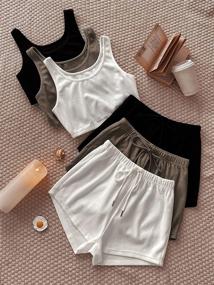 img 2 attached to SheIn 6 Piece Crop Tank Top and Elastic Waist Shorts Set for Women - Perfect Outfit for Every Occasion!