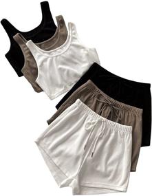 img 4 attached to SheIn 6 Piece Crop Tank Top and Elastic Waist Shorts Set for Women - Perfect Outfit for Every Occasion!