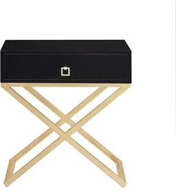 img 2 attached to 🌃 Ithaca Nightstand Side Table with Self-Closing Drawer, Lacquer X Base in Brass Finish Stainless Steel, Modern Contemporary Design, Black