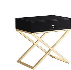 img 3 attached to 🌃 Ithaca Nightstand Side Table with Self-Closing Drawer, Lacquer X Base in Brass Finish Stainless Steel, Modern Contemporary Design, Black