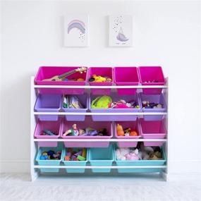 img 3 attached to Humble Crew Extra-Large Toy Organizer with 16 🧸 Storage Bins - White/Blue/Pink/Purple: The Perfect Solution for Organizing Toys