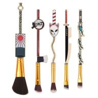 demon slayer makeup brush set - anime-inspired 5pcs kimetsu no yaiba cosmetic brushes - cosplay gift for women, men, and teen girls (gold edition) logo