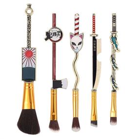 img 4 attached to Demon Slayer Makeup Brush Set - Anime-inspired 5pcs Kimetsu no Yaiba Cosmetic Brushes - Cosplay Gift for Women, Men, and Teen Girls (Gold Edition)