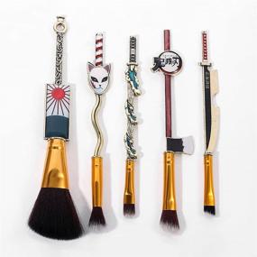 img 2 attached to Demon Slayer Makeup Brush Set - Anime-inspired 5pcs Kimetsu no Yaiba Cosmetic Brushes - Cosplay Gift for Women, Men, and Teen Girls (Gold Edition)