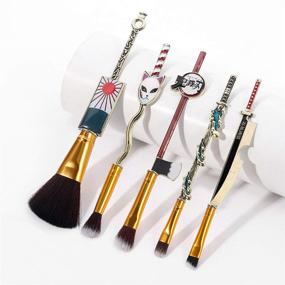 img 3 attached to Demon Slayer Makeup Brush Set - Anime-inspired 5pcs Kimetsu no Yaiba Cosmetic Brushes - Cosplay Gift for Women, Men, and Teen Girls (Gold Edition)