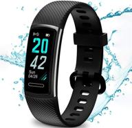 📱 waterproof high-end fitness tracker hr, smart band calorie counter with heart rate and sleep monitor, activity trackers for health, step counter and pedometer walking (black) logo