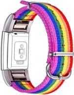 🌈 bandmax lgbt rainbow nylon fitbit charge 2 bands - adjustable, comfortable sport straps with metal clasp - large size logo