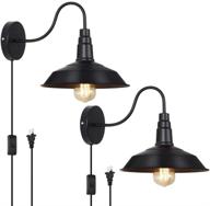 🏡 haitral set of 2 plug-in farmhouse wall lamps with button switch - industrial light fixtures for bedroom, living room, farmhouse, bathroom vanity - black логотип