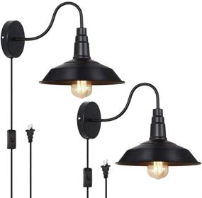 img 4 attached to 🏡 Haitral Set of 2 Plug-in Farmhouse Wall Lamps with Button Switch - Industrial Light Fixtures for Bedroom, Living Room, Farmhouse, Bathroom Vanity - Black