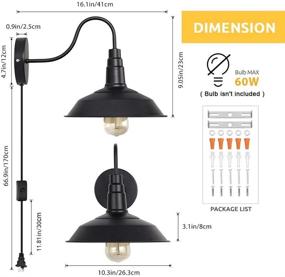 img 2 attached to 🏡 Haitral Set of 2 Plug-in Farmhouse Wall Lamps with Button Switch - Industrial Light Fixtures for Bedroom, Living Room, Farmhouse, Bathroom Vanity - Black