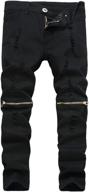 boys' black skinny ripped elastic zipper clothing: stylish & trendy design logo