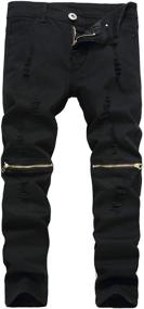 img 4 attached to Boys' Black Skinny Ripped Elastic Zipper Clothing: Stylish & Trendy Design
