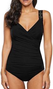 img 4 attached to Firpearl Women's Surplice Shirred One Piece Bathing Suit - Tummy Control Swimwear