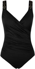 img 1 attached to Firpearl Women's Surplice Shirred One Piece Bathing Suit - Tummy Control Swimwear
