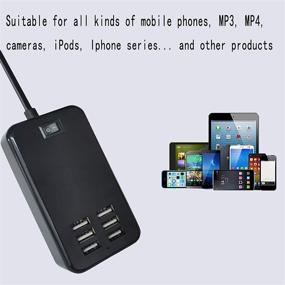 img 2 attached to Black USB Charging Station with 6 Ports - Desktop Charger for Smartphones and All Devices, SBU Compatible - Multi-Port Wall Charger with Switch