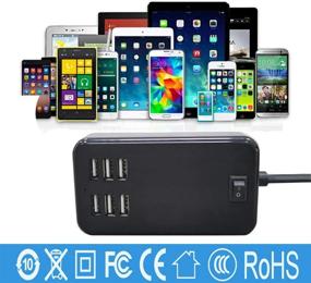 img 3 attached to Black USB Charging Station with 6 Ports - Desktop Charger for Smartphones and All Devices, SBU Compatible - Multi-Port Wall Charger with Switch