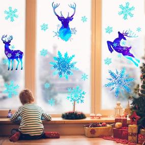 img 4 attached to 🎄 Lulu Home Christmas Decorations: 93 PCS Xmas Reindeer & Snowflake Window Stickers with Shimmering Glitter Powder for the Festive Season