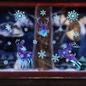 img 3 attached to 🎄 Lulu Home Christmas Decorations: 93 PCS Xmas Reindeer & Snowflake Window Stickers with Shimmering Glitter Powder for the Festive Season
