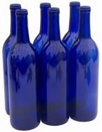 🍷 north mountain supply - 750ml flat-bottomed cork finish glass bordeaux wine bottle - case of 6, cobalt blue logo