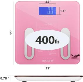 img 4 attached to 📊 Triomph Precision Digital Bathroom Body Fat Scale: Backlit LCD, Body Composition Analyzer, 8 Metrics including Weight, Fat, Water, BMI, Muscle, Bone Mass, Calorie. 400 lbs Capacity, Fat Loss Monitor - Pink