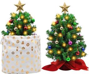 img 3 attached to 🎄 Christmas Tree Decoration Kit: Set of 2 Artificial Mini Xmas Pine Trees (20") with LED String Lights and Ornaments - Perfect for Indoor Home Decor