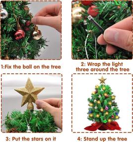 img 2 attached to 🎄 Christmas Tree Decoration Kit: Set of 2 Artificial Mini Xmas Pine Trees (20") with LED String Lights and Ornaments - Perfect for Indoor Home Decor