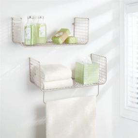img 2 attached to 🧺 mDesign Metal Wire Farmhouse Wall Decor Storage Organizer Shelving Set - Satin Finish - Ideal for Bathroom, Laundry Room, Kitchen, Garage - Wall Mount, 2 Pieces with Towel Bar