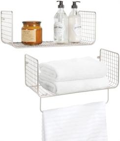 img 4 attached to 🧺 mDesign Metal Wire Farmhouse Wall Decor Storage Organizer Shelving Set - Satin Finish - Ideal for Bathroom, Laundry Room, Kitchen, Garage - Wall Mount, 2 Pieces with Towel Bar