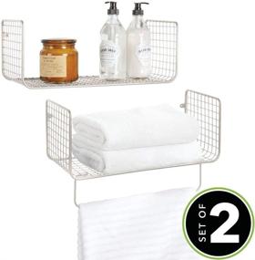 img 3 attached to 🧺 mDesign Metal Wire Farmhouse Wall Decor Storage Organizer Shelving Set - Satin Finish - Ideal for Bathroom, Laundry Room, Kitchen, Garage - Wall Mount, 2 Pieces with Towel Bar