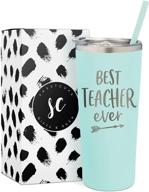 🍎 engraved mint stainless steel insulated tumbler: best teacher ever travel mug with lid and straw - perfect teacher gift for school teacher appreciation logo