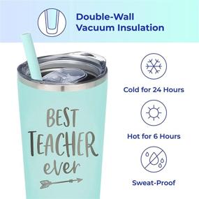 img 3 attached to 🍎 Engraved Mint Stainless Steel Insulated Tumbler: Best Teacher Ever Travel Mug with Lid and Straw - Perfect Teacher Gift for School Teacher Appreciation