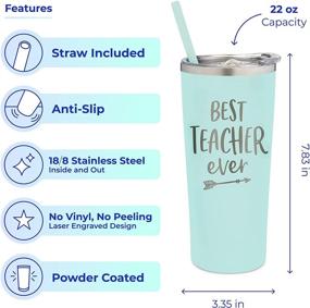 img 2 attached to 🍎 Engraved Mint Stainless Steel Insulated Tumbler: Best Teacher Ever Travel Mug with Lid and Straw - Perfect Teacher Gift for School Teacher Appreciation