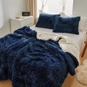 img 3 attached to FlySheep Luxury Faux Fur Queen Size Comforter Set - Shaggy Velvet Navy Long Hair with Plush Sherpa Backing - Reversible Bedding Set for Cozy Winter Warmth