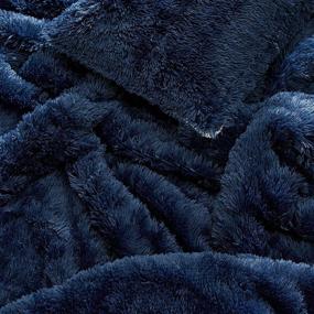 img 1 attached to FlySheep Luxury Faux Fur Queen Size Comforter Set - Shaggy Velvet Navy Long Hair with Plush Sherpa Backing - Reversible Bedding Set for Cozy Winter Warmth