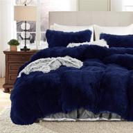 flysheep luxury faux fur queen size comforter set - shaggy velvet navy long hair with plush sherpa backing - reversible bedding set for cozy winter warmth logo