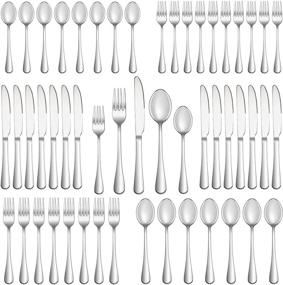 img 4 attached to 🍴 Premium 50-Piece Silverware Set for 10: Mirror Polished Stainless Steel Flatware, Durable Kitchen Utensils, Dishwasher Safe