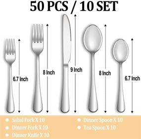 img 3 attached to 🍴 Premium 50-Piece Silverware Set for 10: Mirror Polished Stainless Steel Flatware, Durable Kitchen Utensils, Dishwasher Safe