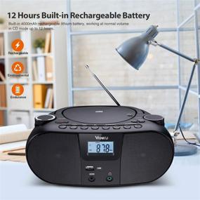 img 3 attached to 📻 Vanku 12-Hour Portable Radio CD Player with Bluetooth Boombox for Home - 4000mAh, 2x3W, Wireless Streaming, FM, USB, AUX, Headphone Jack