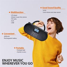 img 1 attached to 📻 Ванку 12-часовой портативный радиоприемник с CD-плеером и Bluetooth-бумбокс для дома - 4000 мАч, 2x3 Вт, беспроводное воспроизведение, FM, USB, AUX, разъем для наушников