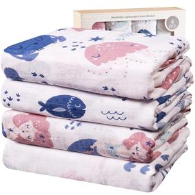 img 4 attached to Viviland Baby Muslin Swaddle Blanket for Newborn Boys and Girls - Bamboo Cotton Blend Receiving Blanket Wrap - 4 Pack, 47 X 47 inch - Mermaid Theme with Gift Box
