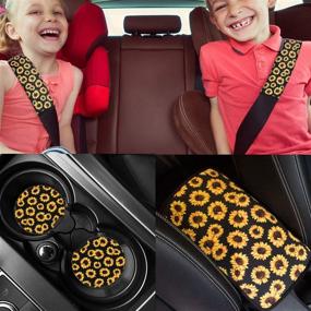img 1 attached to 🌻 Dyshuai Sunflower Car Interior Accessories Set - 11pcs Front Seat Covers, Seat Belt Covers, Steering Wheel Cover, Cup Holder, Keyrings, Center Console Armrest Pad Cover (Sunflower)