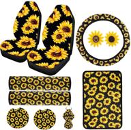 🌻 dyshuai sunflower car interior accessories set - 11pcs front seat covers, seat belt covers, steering wheel cover, cup holder, keyrings, center console armrest pad cover (sunflower) logo