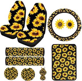 img 4 attached to 🌻 Dyshuai Sunflower Car Interior Accessories Set - 11pcs Front Seat Covers, Seat Belt Covers, Steering Wheel Cover, Cup Holder, Keyrings, Center Console Armrest Pad Cover (Sunflower)