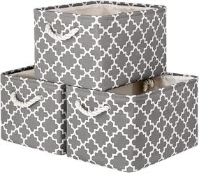 img 4 attached to 📦 WISELIFE Storage Basket [3-Pack]: Large Collapsible Storage Bins for Clothes, Toys & Books - Grey, 15"x 11"x 9.5" Organizer with Handles