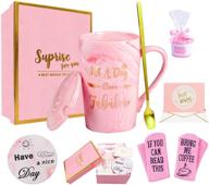 🎁 not a day over fabulous mug - birthday gifts for women - thank you gifts for women - funny pink gift set ideas for her, friends, wife, mom, daughter, sister - 14 oz ceramic marble coffee tea mug logo