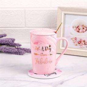 img 1 attached to 🎁 Not A Day Over Fabulous Mug - Birthday Gifts for Women - Thank You Gifts for Women - Funny Pink Gift Set Ideas for Her, Friends, Wife, Mom, Daughter, Sister - 14 Oz Ceramic Marble Coffee Tea Mug