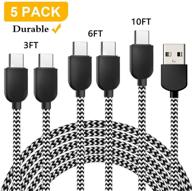 usb кабель типа c 5pack (3/3/6/6/10 ft) нейлоновая плетеная быстрая зарядка синхронный кабель совместим с samsung galaxy s10 s10e s9 s20 plus note 10 9 8 s8 z lg v20 g5 g6 google pixel (черный и серебро) логотип