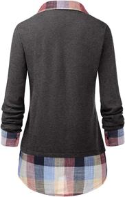 img 3 attached to Fashion-forward DJT Women's Contrast Plaid Collar 2 in 1 Blouse Tunic Tops - Stylish and Versatile!