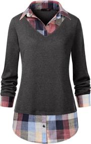 img 4 attached to Fashion-forward DJT Women's Contrast Plaid Collar 2 in 1 Blouse Tunic Tops - Stylish and Versatile!